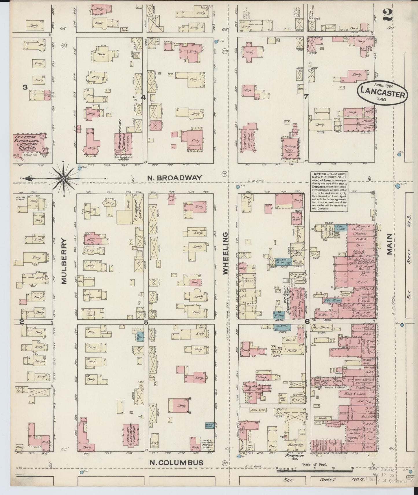 Sanborn Fire Insurance Map from Lancaster, Fairfield County, Ohio (1884), Sheet #0002 - Complete Map Set gallery image, historic Sanborn map, vintage wall art, Ohio Ohio
