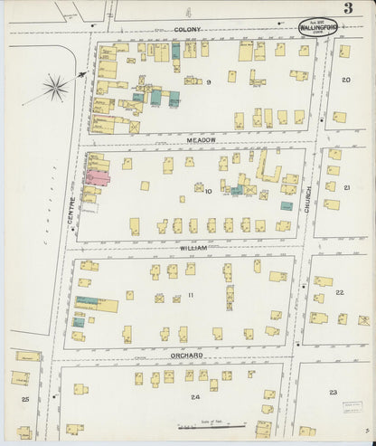 Sanborn Fire Insurance Map from Wallingford, New Haven County, Connecticut (1892), Sheet #0003 - Complete Map Set gallery image, historic Sanborn map, vintage wall art, Connecticut Connecticut