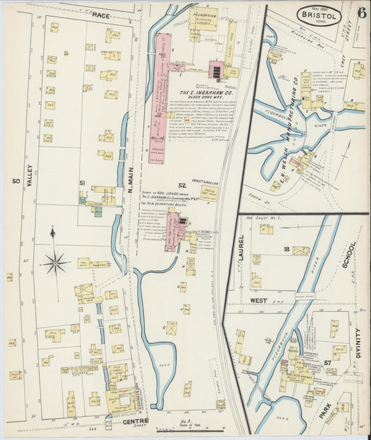 Sanborn Fire Insurance Map from Bristol, Hartford County, Connecticut (1890), Sheet #0005 - Historic Sanborn Fire Insurance Map Print, vintage old map wall art, antique decor, genealogy gift, Connecticut Connecticut map