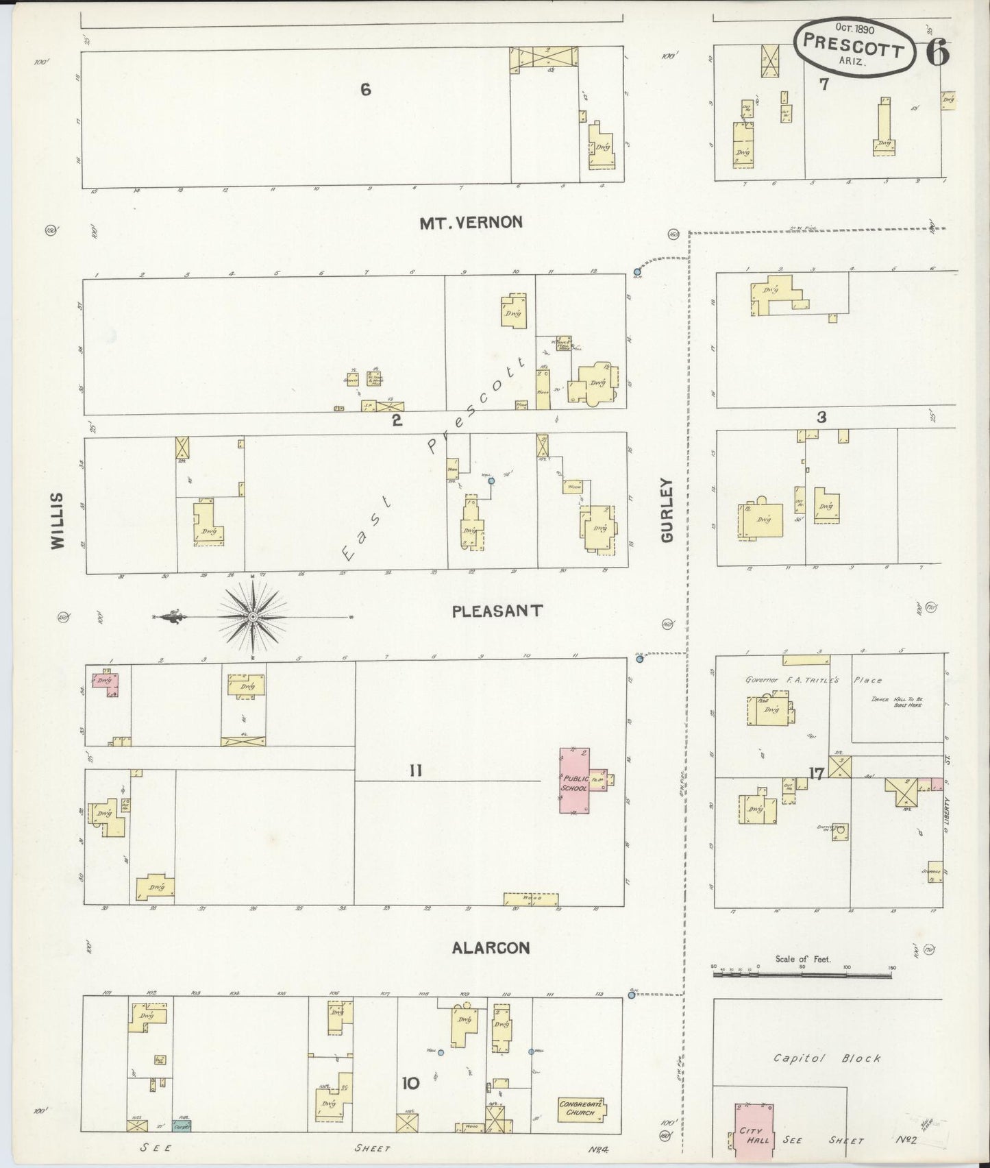 Sanborn Fire Insurance Map from Prescott, Yavapai County, Arizona (1890), Sheet #0006 - Complete Map Set gallery image, historic Sanborn map, vintage wall art, Arizona Arizona