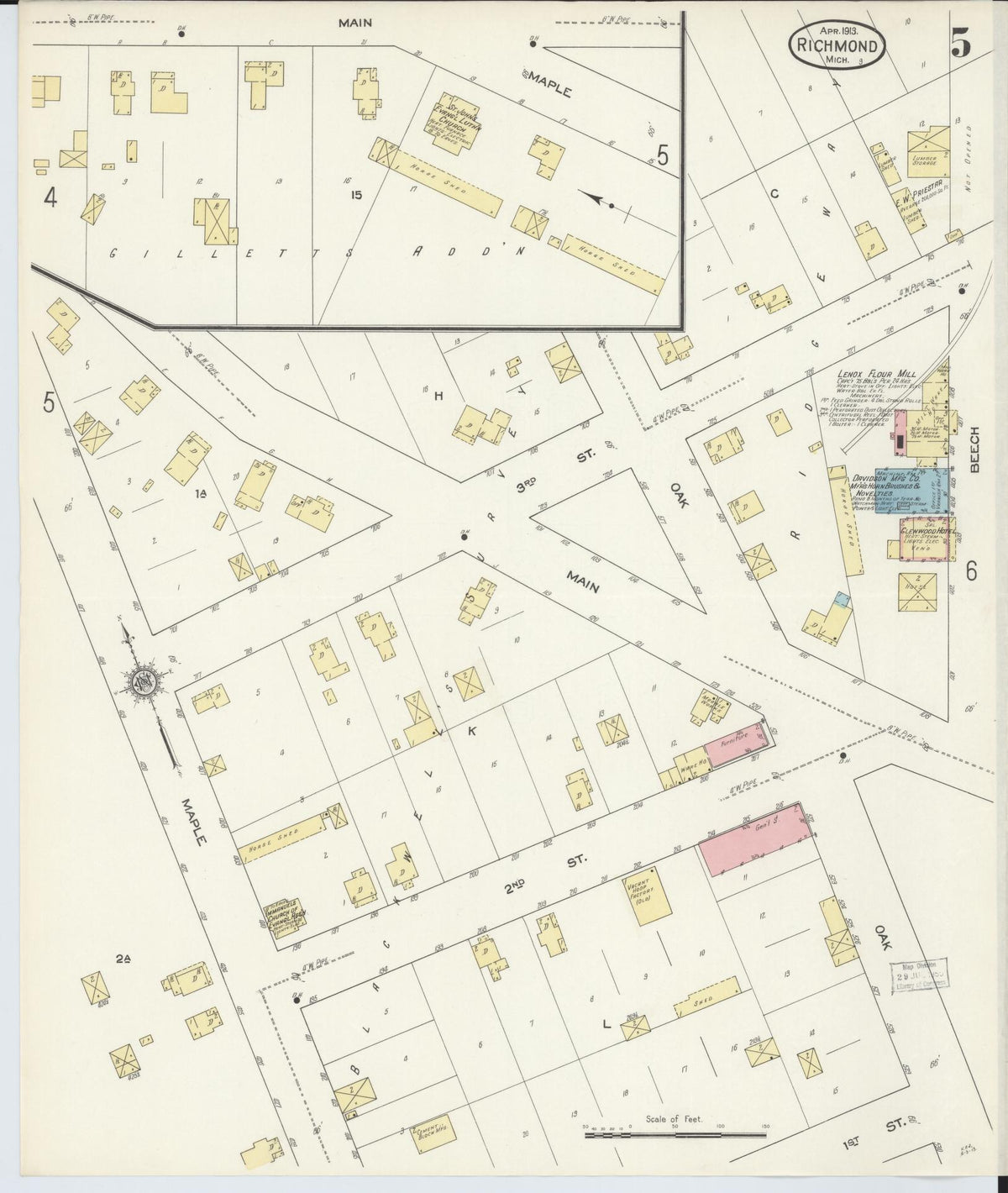 Sanborn Fire Insurance Map from Richmond, Macomb County, Michigan (1913), Sheet #0005 - Historic Sanborn Fire Insurance Map Print, vintage old map wall art, antique decor, genealogy gift, Michigan Michigan map