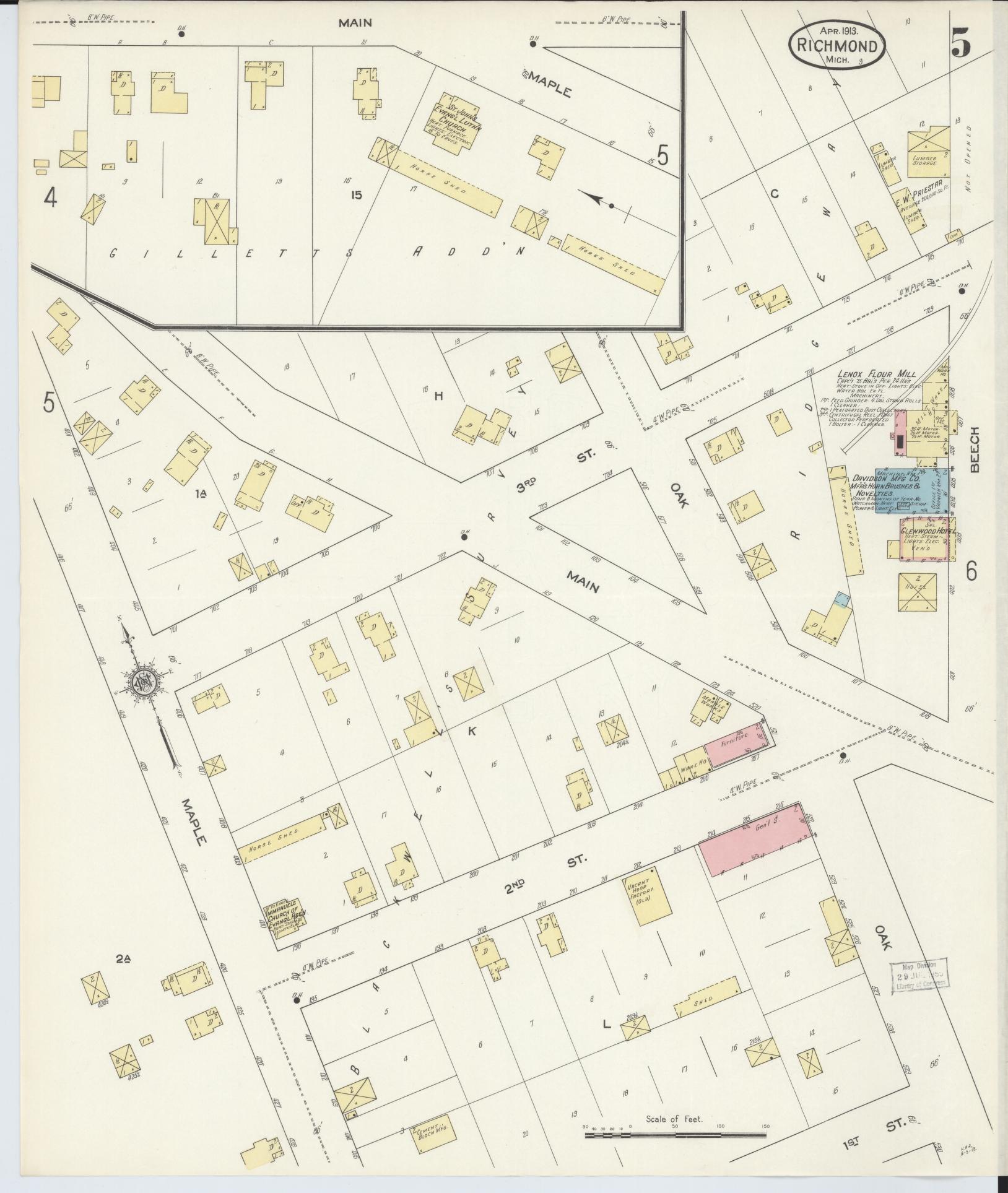 Sanborn Fire Insurance Map from Richmond, Macomb County, Michigan (1913), Sheet #0005 - Historic Sanborn Fire Insurance Map Print, vintage old map wall art, antique decor, genealogy gift, Michigan Michigan map