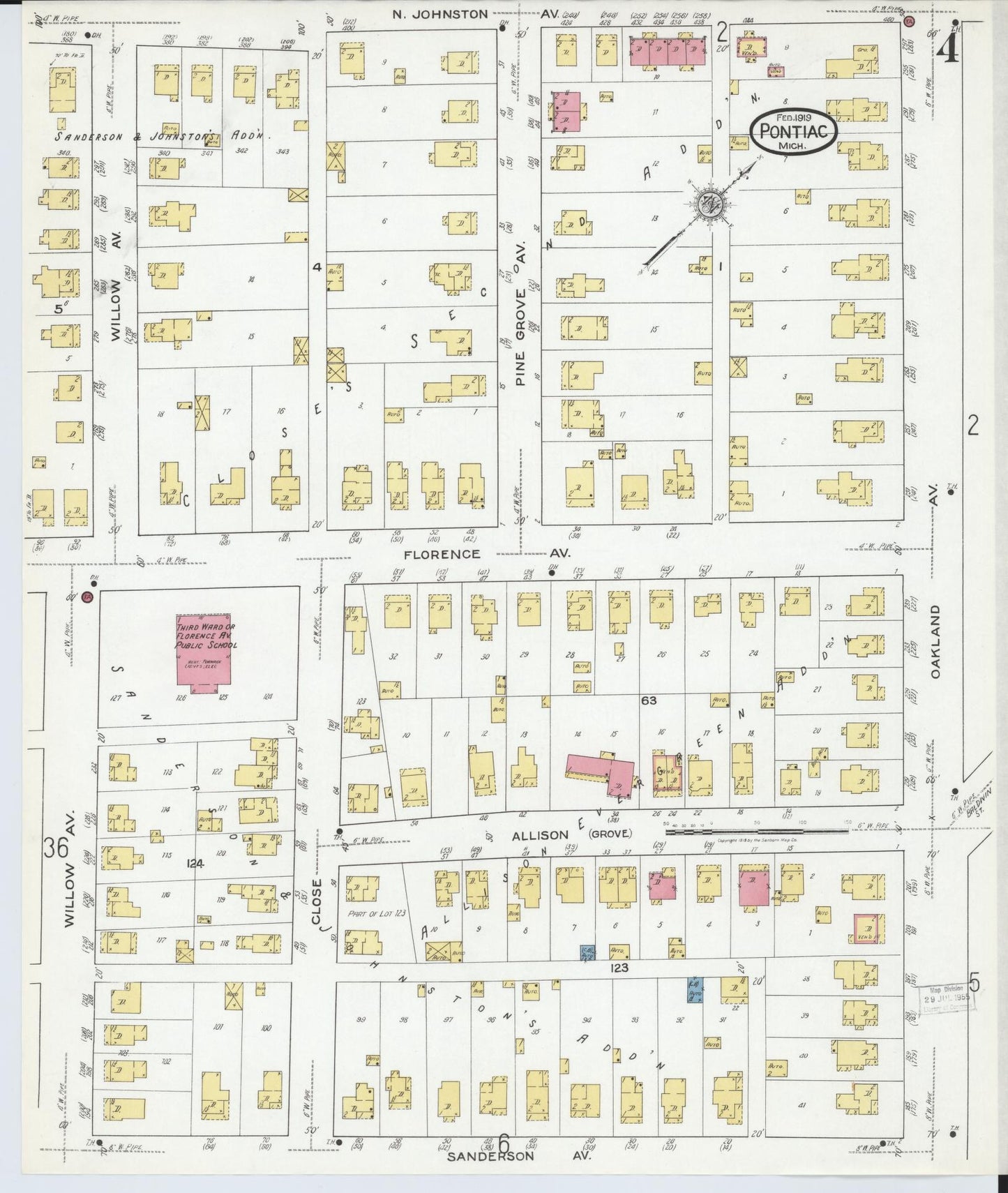 Sanborn Fire Insurance Map from Pontiac, Oakland County, Michigan (1919), Sheet #0004 - Complete Map Set gallery image, historic Sanborn map, vintage wall art, Michigan Michigan