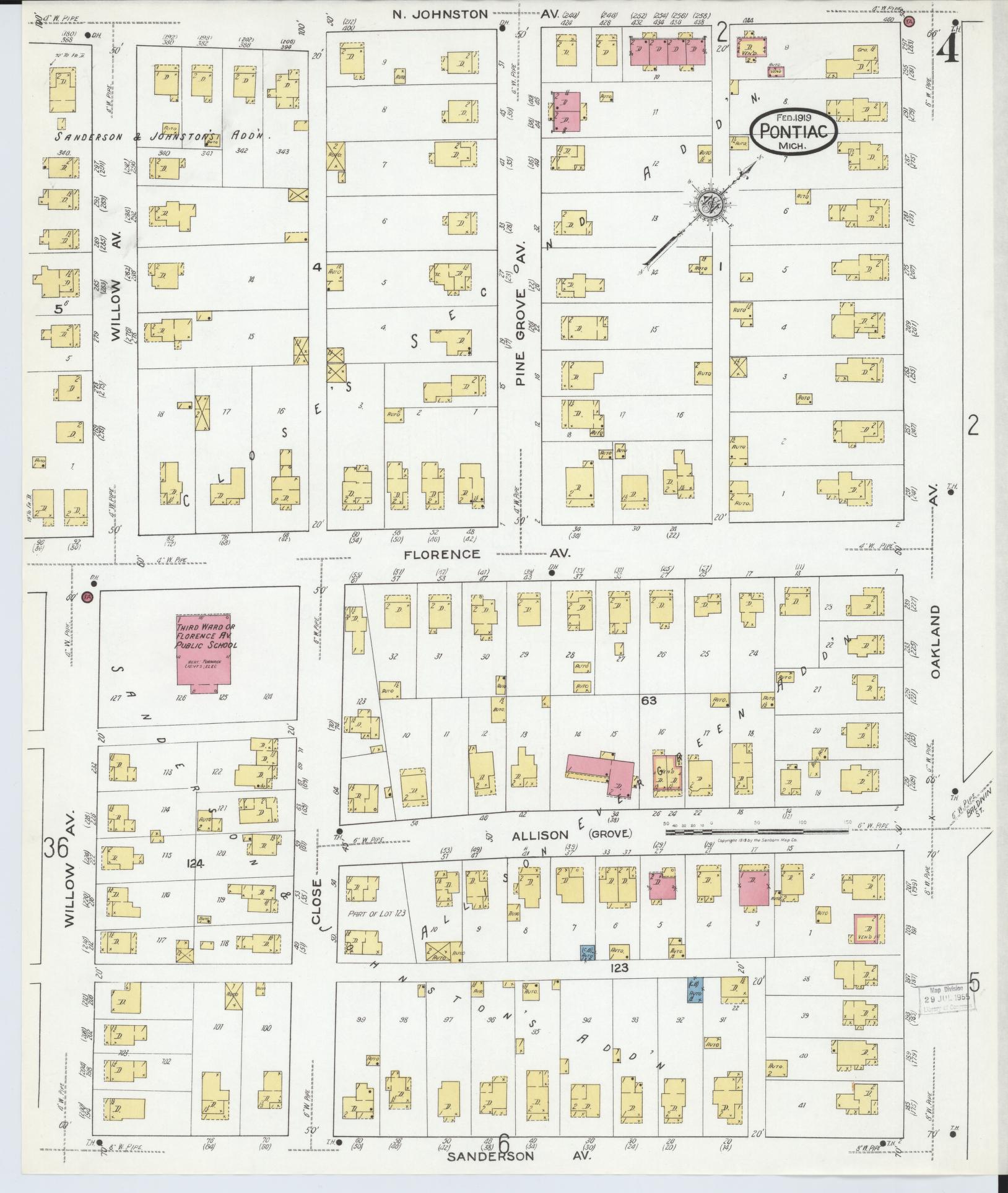 Sanborn Fire Insurance Map from Pontiac, Oakland County, Michigan (1919), Sheet #0004 - Complete Map Set gallery image, historic Sanborn map, vintage wall art, Michigan Michigan