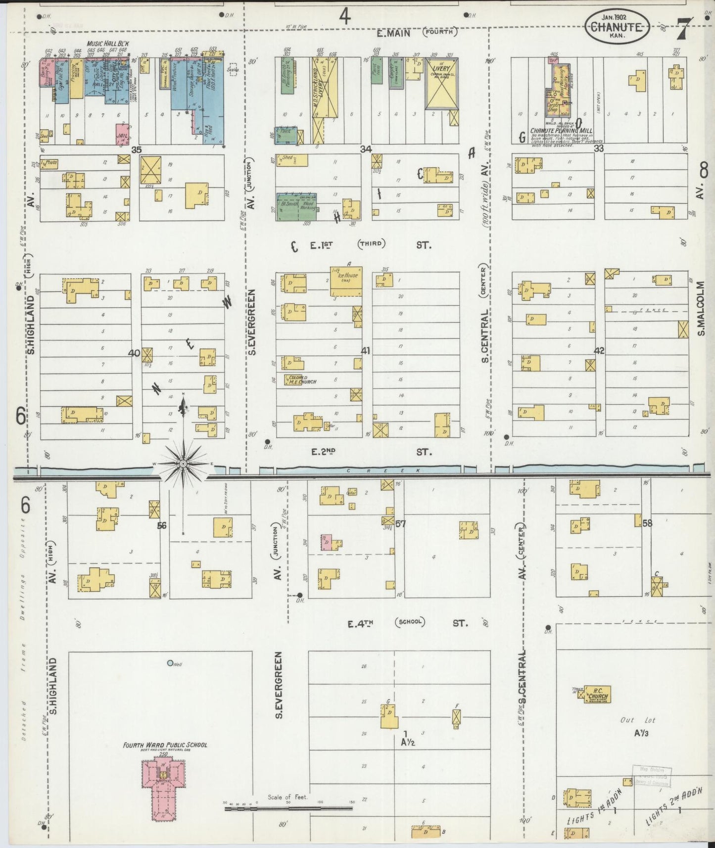 Sanborn Fire Insurance Map from Chanute, Neosho County, Kansas (1902), Sheet #0007 - Complete Map Set gallery image, historic Sanborn map, vintage wall art, Kansas Kansas