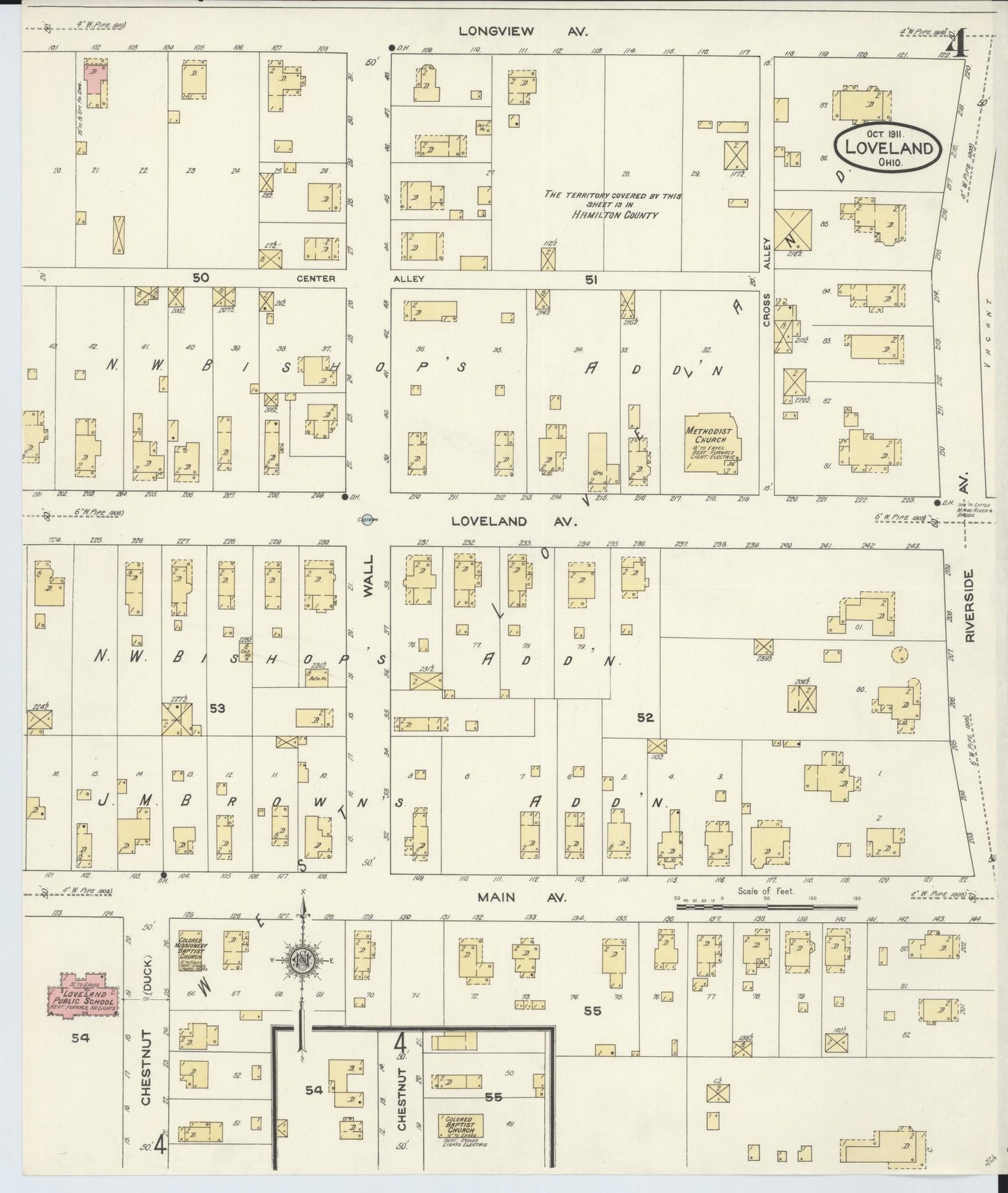 Sanborn Fire Insurance Map from Loveland, Clermont, Hamilton, And Warren County, Ohio (1911), Sheet #0004 - Historic Sanborn Fire Insurance Map Print, vintage old map wall art, antique decor, genealogy gift, Ohio Ohio map