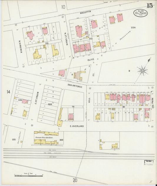 Sanborn Fire Insurance Map from El Paso, El Paso County, Texas (1898), Sheet #0015 - Historic Sanborn Fire Insurance Map Print, vintage old map wall art, antique decor, genealogy gift, Texas Texas map