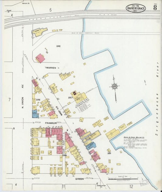 Sanborn Fire Insurance Map from Havre De Grace, Harford County, Maryland (1921), Sheet #0008 - Historic Sanborn Fire Insurance Map Print, vintage old map wall art, antique decor, genealogy gift, Maryland Maryland map