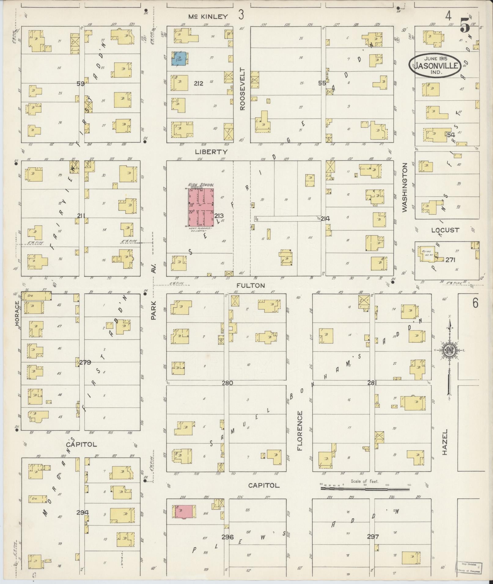 Sanborn Fire Insurance Map from Jasonville, Greene County, Indiana (1915), Sheet #0005 - Complete Map Set gallery image, historic Sanborn map, vintage wall art, Indiana Indiana