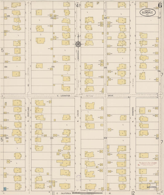 Sanborn Fire Insurance Map from Glendale, Los Angeles County, California (1919), Sheet #0006 - Historic Sanborn Fire Insurance Map Print, vintage old map wall art, antique decor, genealogy gift, California California map