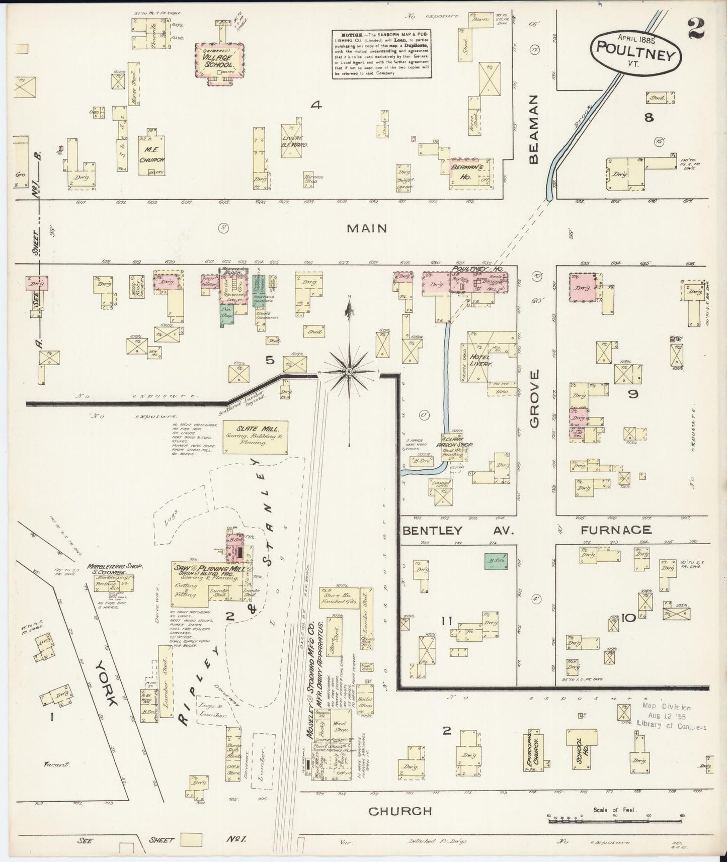Sanborn Fire Insurance Map from Poultney, Rutland County, Vermont (1885), Sheet #0002 - Historic Sanborn Fire Insurance Map Print, vintage old map wall art, antique decor, genealogy gift, Vermont Vermont map