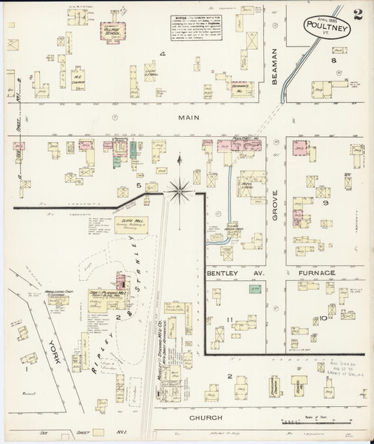 Sanborn Fire Insurance Map from Poultney, Rutland County, Vermont (1885), Sheet #0002 - Historic Sanborn Fire Insurance Map Print, vintage old map wall art, antique decor, genealogy gift, Vermont Vermont map
