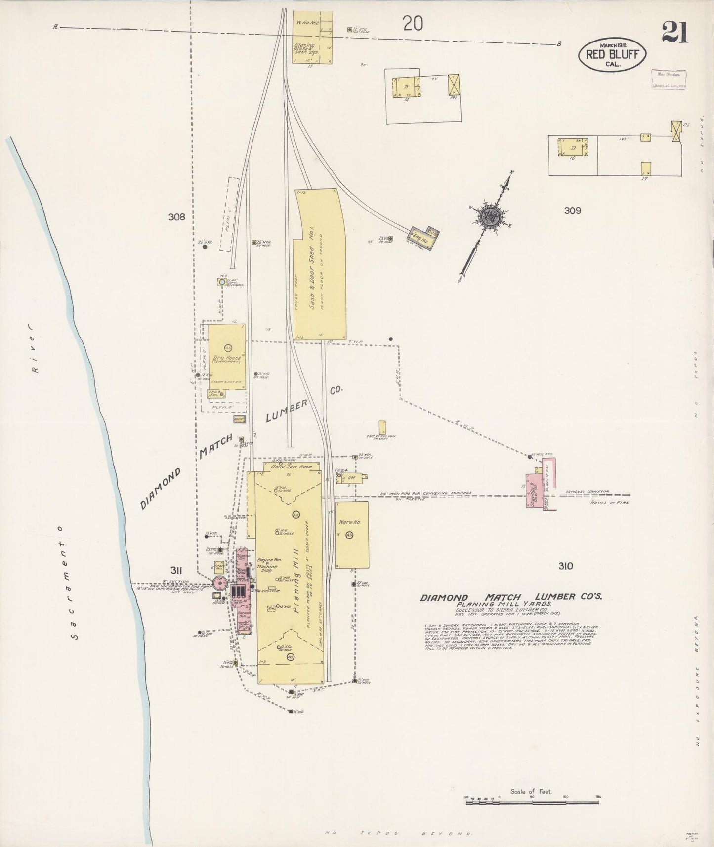 Sanborn Fire Insurance Map from Red Bluff, Tehama County, California (1912), Sheet #0021 - Complete Map Set gallery image, historic Sanborn map, vintage wall art, California California