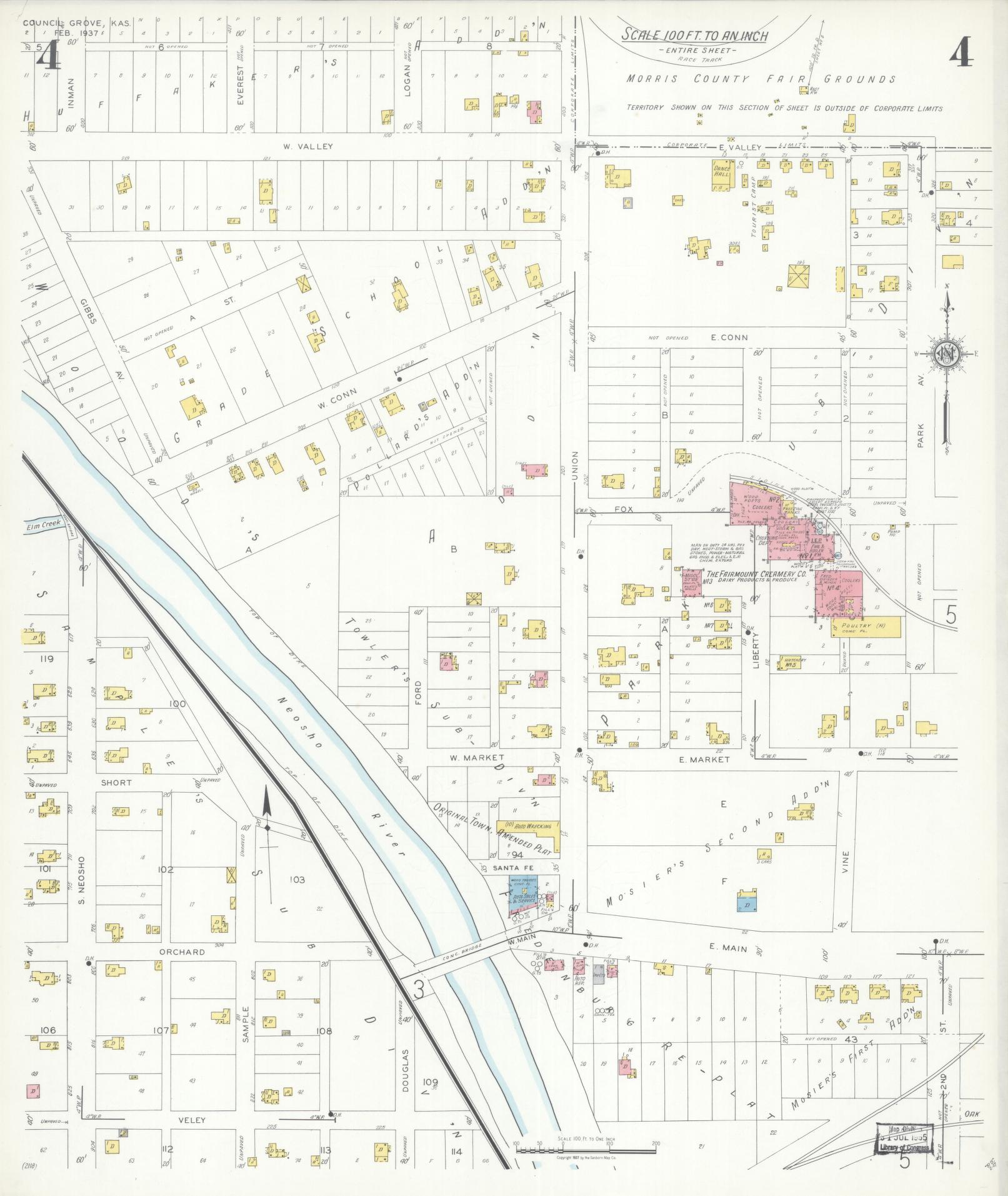 Sanborn Fire Insurance Map from Council Grove, Morris County, Kansas (1937), Sheet #0004 - Complete Map Set gallery image, historic Sanborn map, vintage wall art, Kansas Kansas