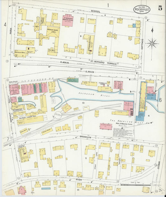 Sanborn Fire Insurance Map from Rockville, Tolland County, Connecticut (1903), Sheet #0005 - Historic Sanborn Fire Insurance Map Print, vintage old map wall art, antique decor, genealogy gift, Connecticut Connecticut map