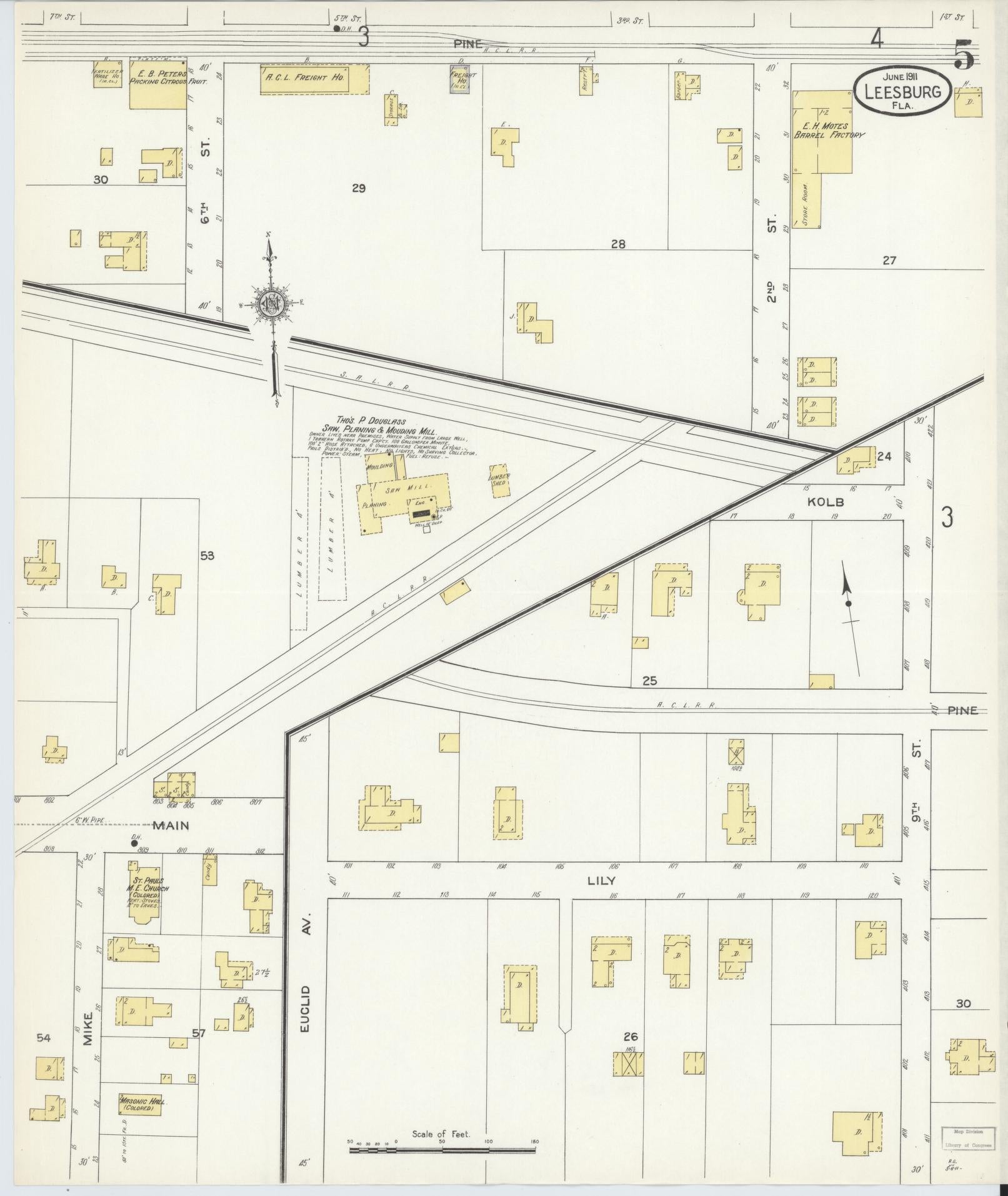 Sanborn Fire Insurance Map from Leesburg, Lake County, Florida (1911), Sheet #0005 - Complete Map Set gallery image, historic Sanborn map, vintage wall art, Florida Florida