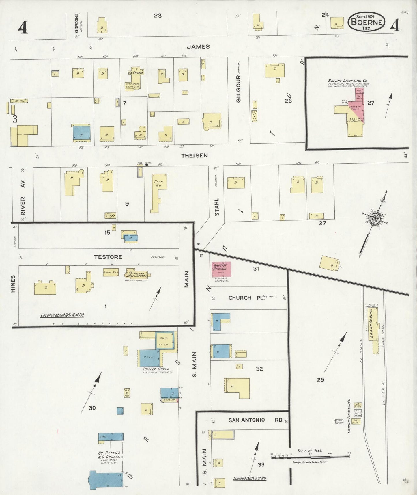 Sanborn Fire Insurance Map from Boerne, Kendall County, Texas (1924), Sheet #0004 - Historic Sanborn Fire Insurance Map Print, vintage old map wall art, antique decor, genealogy gift, Texas Texas map