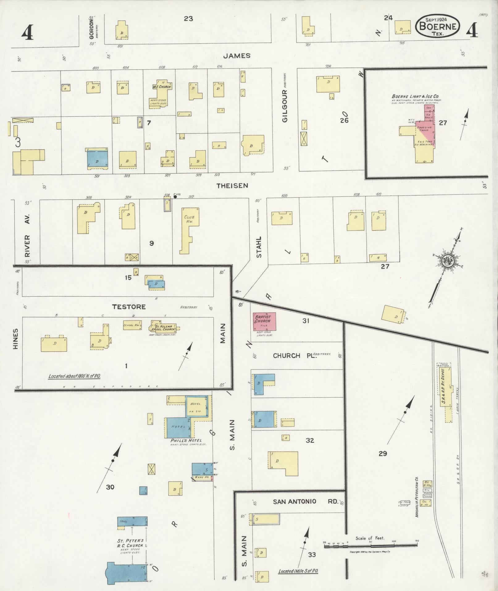 Sanborn Fire Insurance Map from Boerne, Kendall County, Texas (1924), Sheet #0004 - Historic Sanborn Fire Insurance Map Print, vintage old map wall art, antique decor, genealogy gift, Texas Texas map