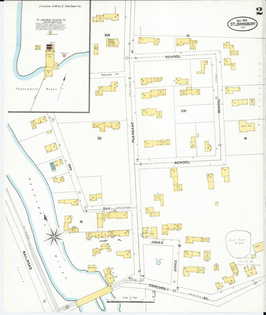 Sanborn Fire Insurance Map from Saint Johnsbury, Caledonia County, Vermont (1905), Sheet #0002 - Historic Sanborn Fire Insurance Map Print, vintage old map wall art, antique decor, genealogy gift, Vermont Vermont map