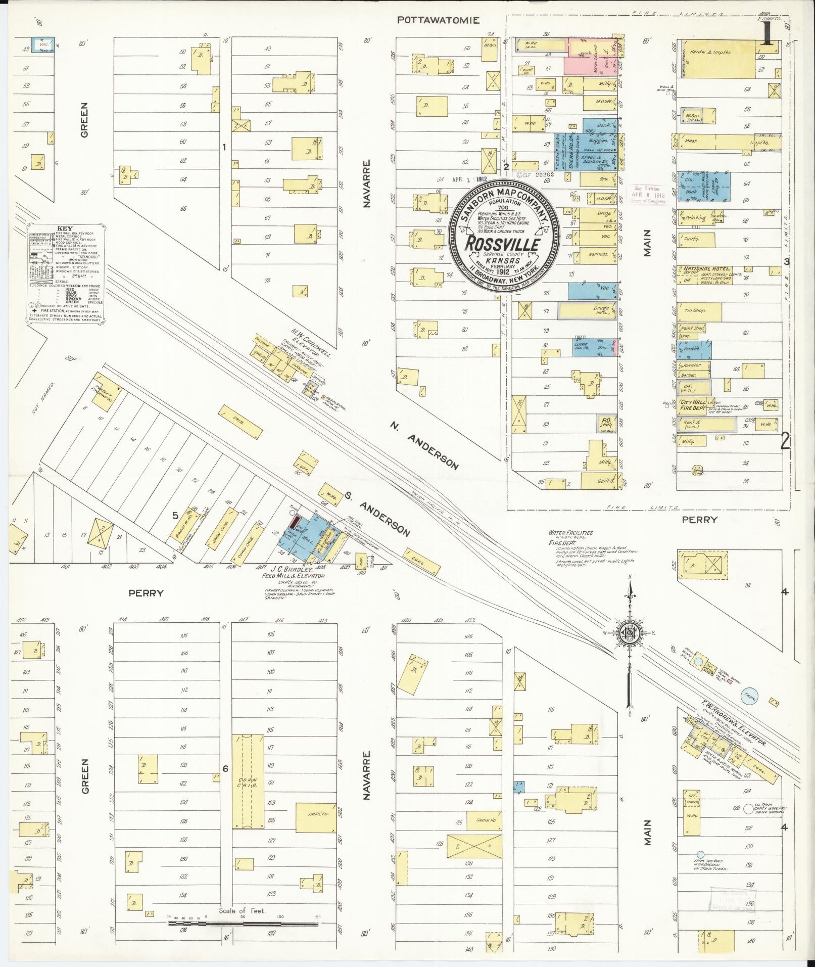 Sanborn Fire Insurance Map from Rossville, Shawnee County, Kansas (1912), Sheet #0001 - Historic Sanborn Fire Insurance Map Print, vintage old map wall art, antique decor, genealogy gift, Kansas Kansas map