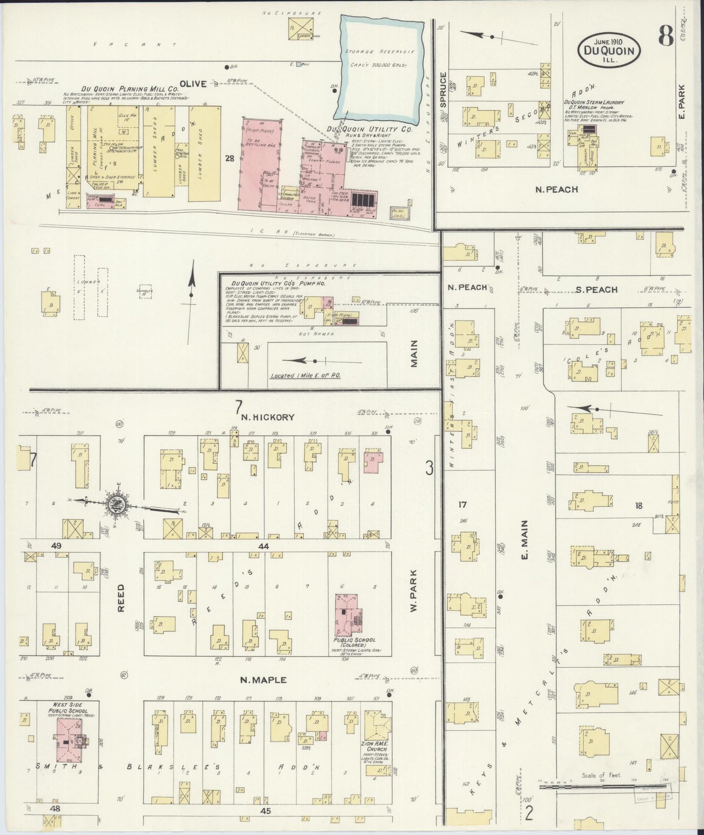 Sanborn Fire Insurance Map from Du Quoin, Perry County, Illinois (1910), Sheet #0008 - Complete Map Set gallery image, historic Sanborn map, vintage wall art, Illinois Illinois