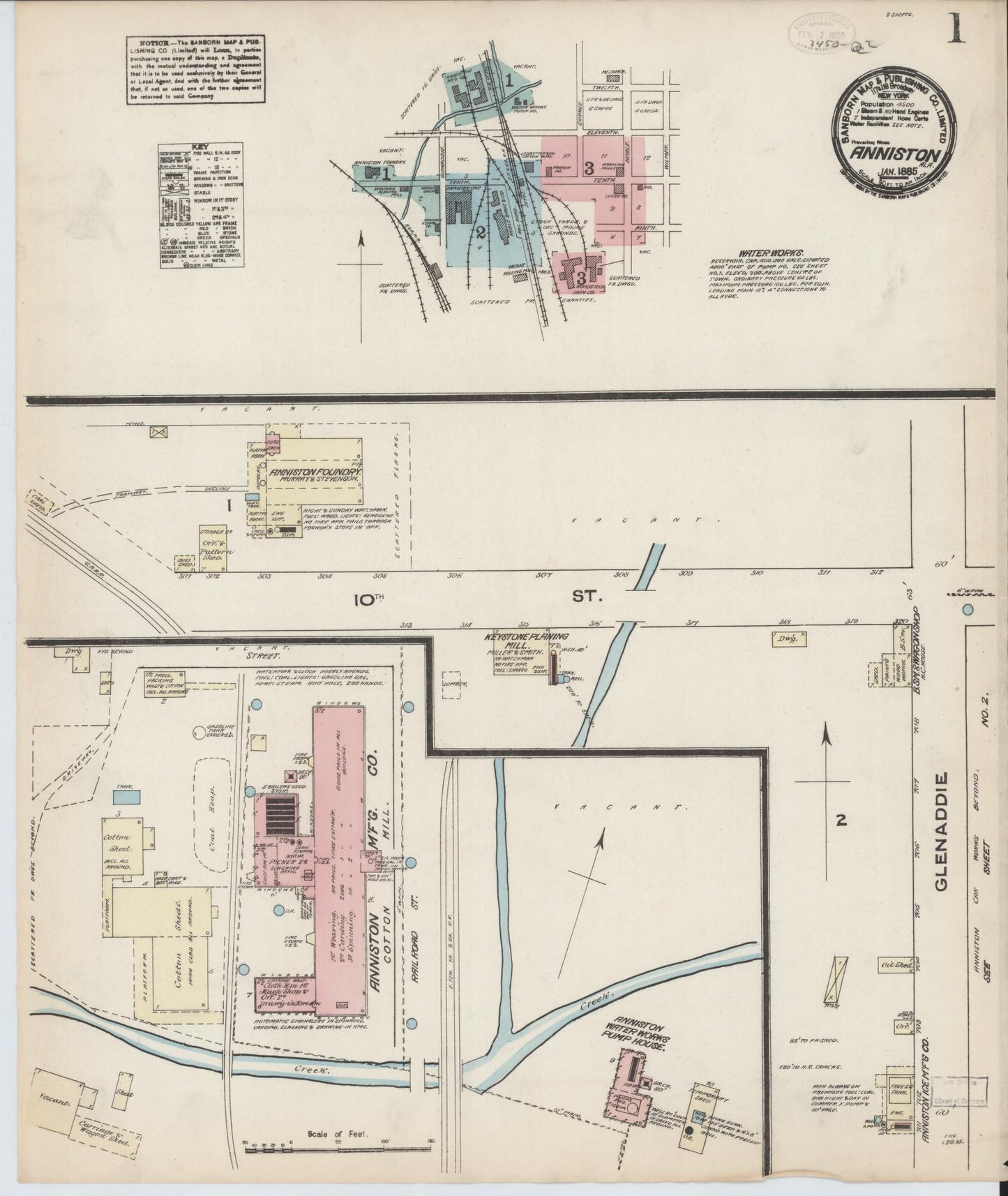 Sanborn Fire Insurance Map from Anniston, Calhoun County, Alabama (1885), Sheet #0001 - Complete Map Set gallery image, historic Sanborn map, vintage wall art, Alabama Alabama