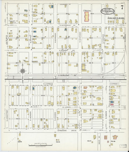 Sanborn Fire Insurance Map from Fitzgerald, Ben Hill County, Georgia (1921), Sheet #0007 - Complete Map Set gallery image, historic Sanborn map, vintage wall art, Georgia Georgia