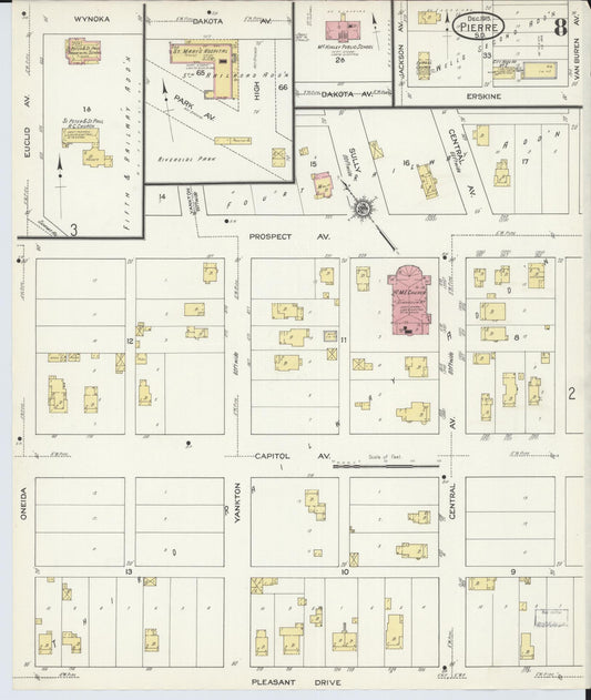 Sanborn Fire Insurance Map from Pierre, Hughes County, South Dakota (1915), Sheet #0008 - Historic Sanborn Fire Insurance Map Print, vintage old map wall art, antique decor, genealogy gift, South Dakota South Dakota map