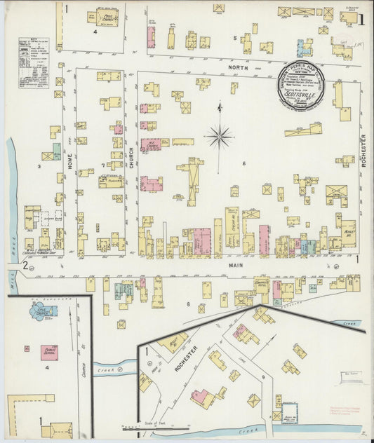 Sanborn Fire Insurance Map from Scottsville, Monroe County, New York (1897), Sheet #0001 - Historic Sanborn Fire Insurance Map Print, vintage old map wall art, antique decor, genealogy gift, New York New York map