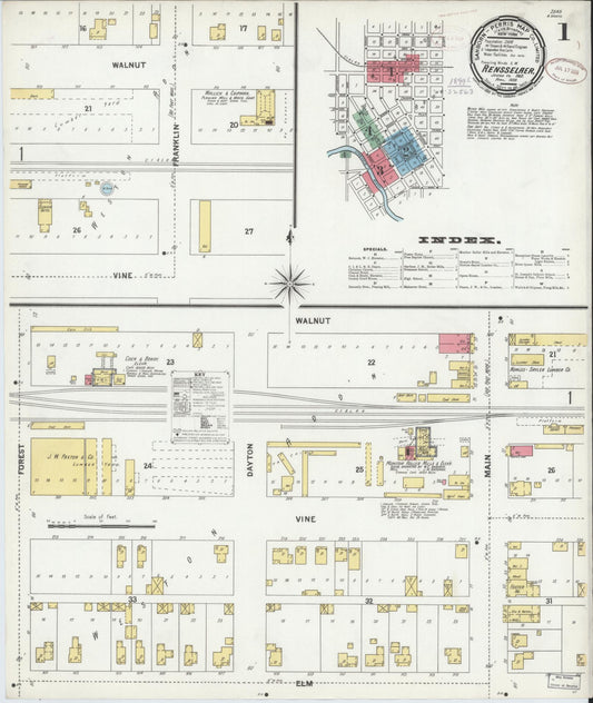 Sanborn Fire Insurance Map from Rensselaer, Jasper County, Indiana (1899), Sheet #0001 - Historic Sanborn Fire Insurance Map Print, vintage old map wall art, antique decor, genealogy gift, Indiana Indiana map