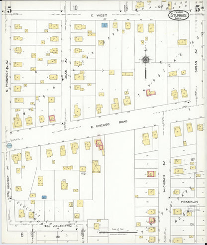 Sanborn Fire Insurance Map from Sturgis, Saint Joseph County, Michigan (1923), Sheet #0005 - Complete Map Set gallery image, historic Sanborn map, vintage wall art, Michigan Michigan