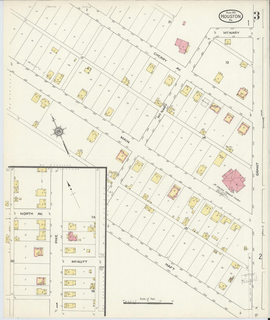 Sanborn Fire Insurance Map from Houston, Washington County, Pennsylvania (1913), Sheet #0003 - Historic Sanborn Fire Insurance Map Print, vintage old map wall art, antique decor, genealogy gift, Pennsylvania Pennsylvania map