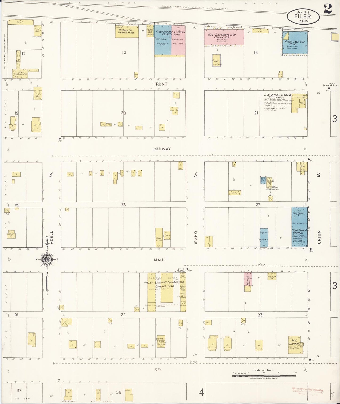 Sanborn Fire Insurance Map from Filer, Twin Falls County, Idaho (1918), Sheet #0002 - Historic Sanborn Fire Insurance Map Print, vintage old map wall art, antique decor, genealogy gift, Falls Idaho map