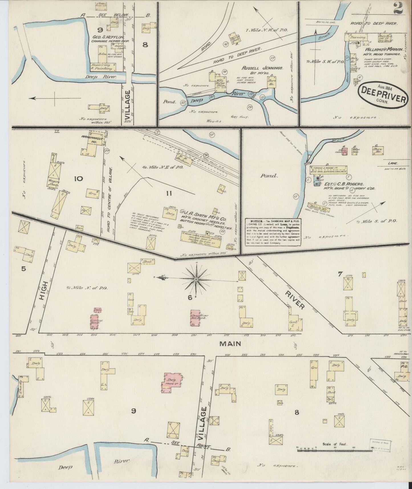 Sanborn Fire Insurance Map from Deep River, Middlesex County, Connecticut (1884), Sheet #0002 - Historic Sanborn Fire Insurance Map Print, vintage old map wall art, antique decor, genealogy gift, Connecticut Connecticut map