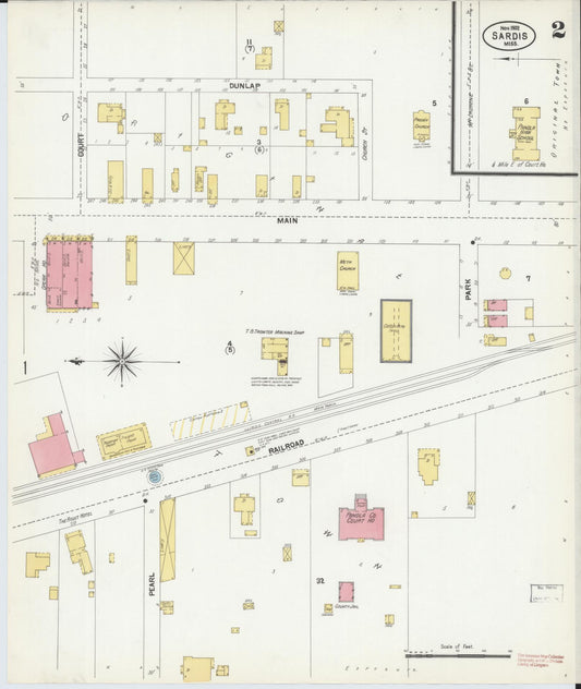 Sanborn Fire Insurance Map from Sardis, Panola County, Mississippi (1902), Sheet #0002 - Historic Sanborn Fire Insurance Map Print, vintage old map wall art, antique decor, genealogy gift, Mississippi Mississippi map