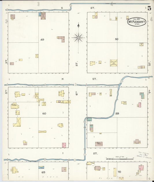 Sanborn Fire Insurance Map from Mount Pleasant, Sanpete County, Utah (1892), Sheet #0005 - Historic Sanborn Fire Insurance Map Print, vintage old map wall art, antique decor, genealogy gift, Utah Utah map