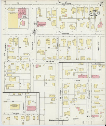 Sanborn Fire Insurance Map from Jackson, Madison County, Tennessee (1896), Sheet #0007 - Complete Map Set gallery image, historic Sanborn map, vintage wall art, Tennessee Tennessee