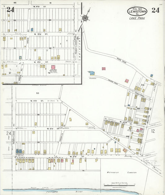 Sanborn Fire Insurance Map from Lewistown, Mifflin County, Pennsylvania (1923), Sheet #0024 - Historic Sanborn Fire Insurance Map Print, vintage old map wall art, antique decor, genealogy gift, Pennsylvania Pennsylvania map