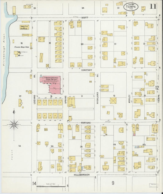 Sanborn Fire Insurance Map from Tampa, Hillsborough County, Florida (1899), Sheet #0011 - Historic Sanborn Fire Insurance Map Print, vintage old map wall art, antique decor, genealogy gift, Florida Florida map