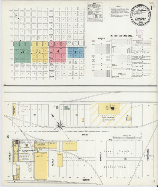 Sanborn Fire Insurance Map from Calvert, Robertson County, Texas (1901), Sheet #0001 - Complete Map Set gallery image, historic Sanborn map, vintage wall art, Texas Texas