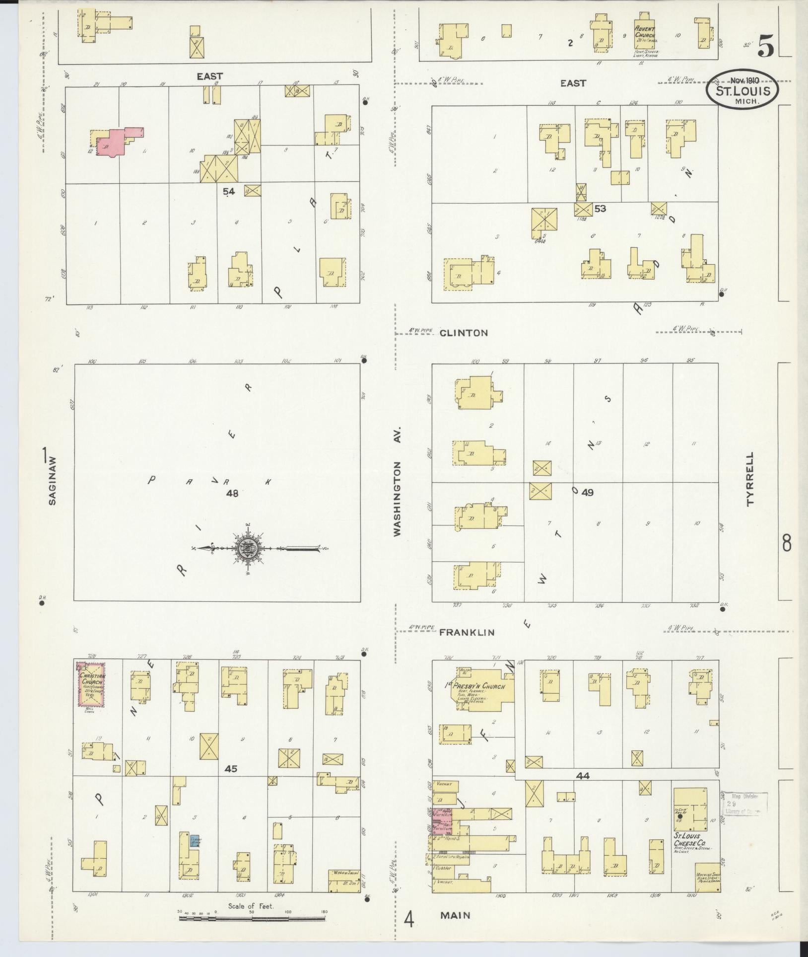 Sanborn Fire Insurance Map from Saint Louis, Gratiot County, Michigan (1910), Sheet #0005 - Complete Map Set gallery image, historic Sanborn map, vintage wall art, Michigan Michigan