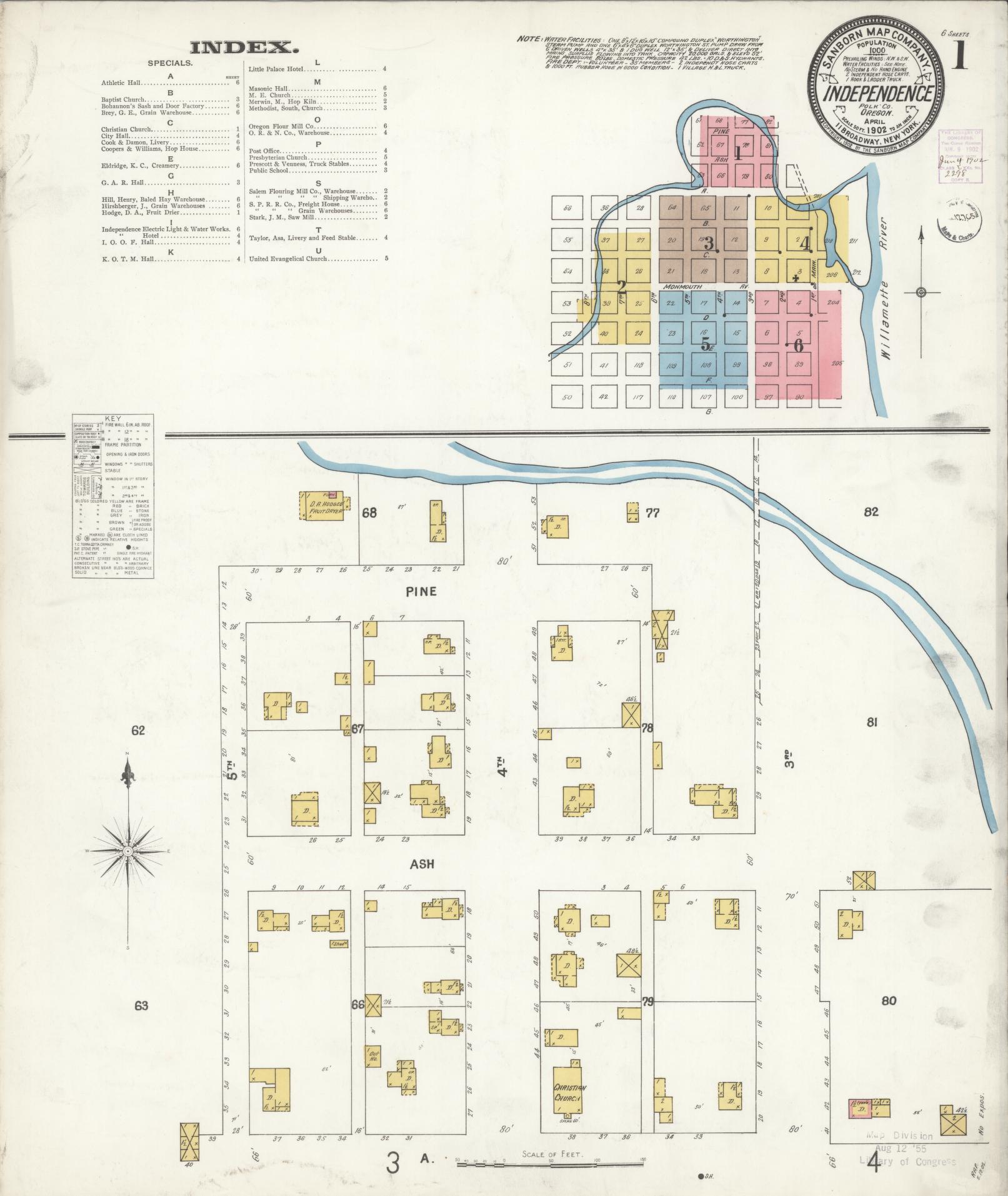 Sanborn Fire Insurance Map from Independence, Polk County, Oregon (1902), Sheet #0001 - Complete Map Set gallery image, historic Sanborn map, vintage wall art, Oregon Oregon
