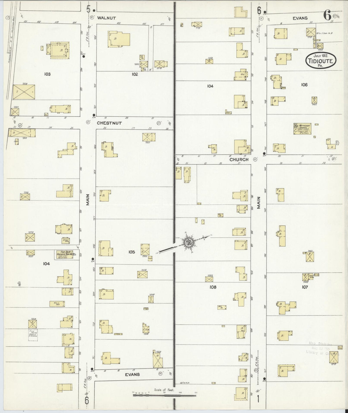 Sanborn Fire Insurance Map from Tidioute, Warren County, Pennsylvania (1912), Sheet #0006 - Historic Sanborn Fire Insurance Map Print, vintage old map wall art, antique decor, genealogy gift, Pennsylvania Pennsylvania map
