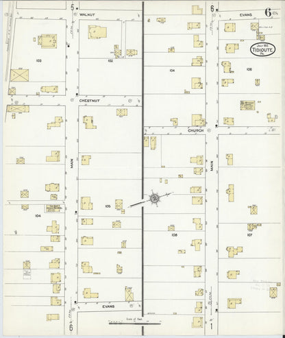 Sanborn Fire Insurance Map from Tidioute, Warren County, Pennsylvania (1912), Sheet #0006 - Historic Sanborn Fire Insurance Map Print, vintage old map wall art, antique decor, genealogy gift, Pennsylvania Pennsylvania map