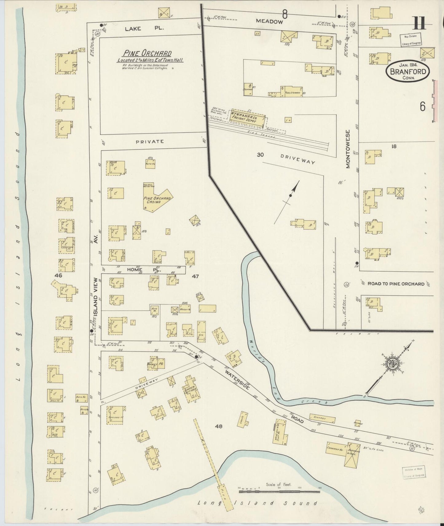 Sanborn Fire Insurance Map from Branford, New Haven County, Connecticut (1914), Sheet #0011 - Complete Map Set gallery image, historic Sanborn map, vintage wall art, Connecticut Connecticut
