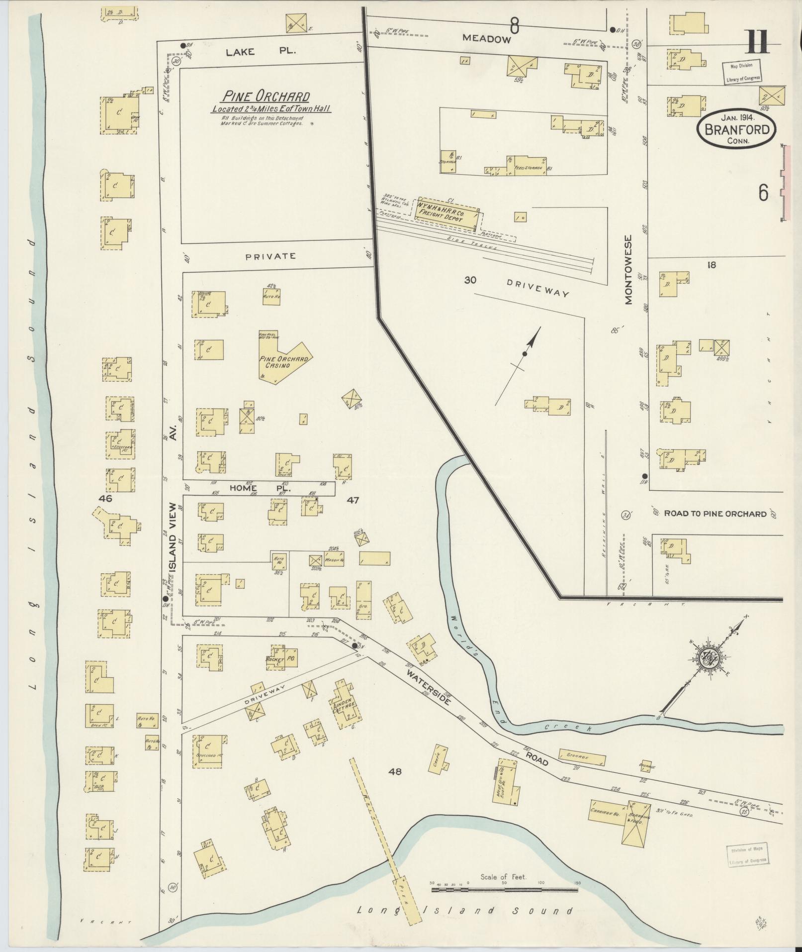 Sanborn Fire Insurance Map from Branford, New Haven County, Connecticut (1914), Sheet #0011 - Complete Map Set gallery image, historic Sanborn map, vintage wall art, Connecticut Connecticut