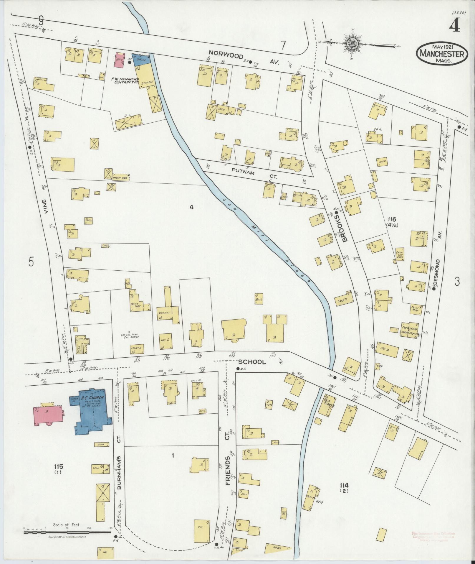 Sanborn Fire Insurance Map from Manchester, Essex County, Massachusetts (1921), Sheet #0004 - Complete Map Set gallery image, historic Sanborn map, vintage wall art, Massachusetts Massachusetts