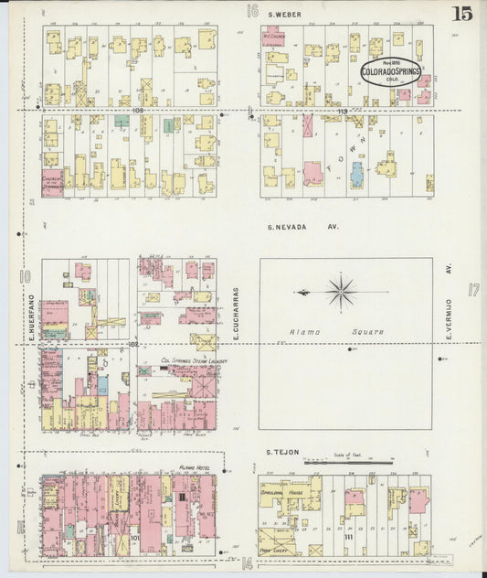 Sanborn Fire Insurance Map from Colorado Springs, El Paso County, Colorado (1895), Sheet #0015 - Historic Sanborn Fire Insurance Map Print, vintage old map wall art, antique decor, genealogy gift, Colorado Colorado map