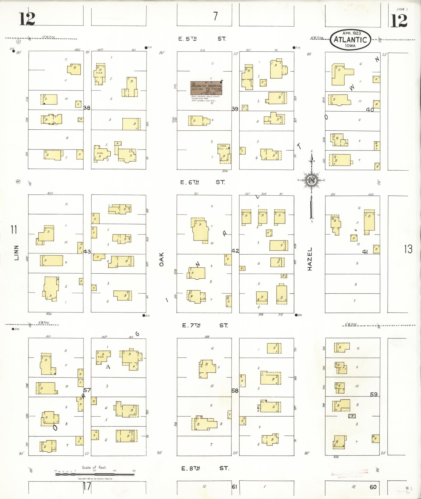 Sanborn Fire Insurance Map from Atlantic, Cass County, Iowa (1923), Sheet #0012 - Historic Sanborn Fire Insurance Map Print, vintage old map wall art