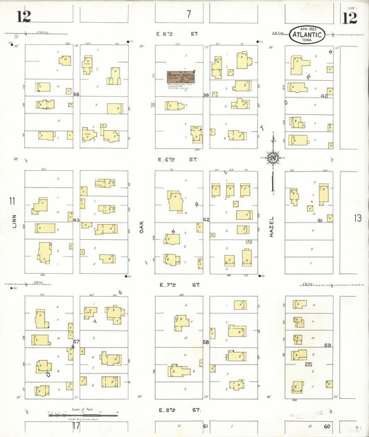 Sanborn Fire Insurance Map from Atlantic, Cass County, Iowa (1923), Sheet #0012 - Historic Sanborn Fire Insurance Map Print, vintage old map wall art